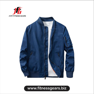 Veste bomber bleu marine pour homme JUST FITNESS GEARS, fermeture éclair, coupe décontractée, coupe-vent, pour l'automne - Product Image 1