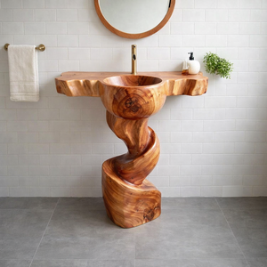 Rustic bathroom vanity sink live edge wash basin <b>wall</b> mount solid wood art decor - Product Image 1