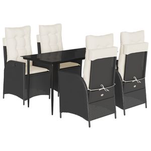 Set da Pranzo da Giardino Nero con Tavolo e Cuscini Bianco Crema - Product Image 2