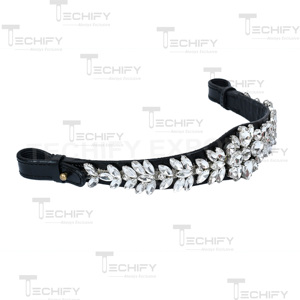 Fronture de luxe en cuir noir ornée de strass pour la décoration de bridons équestres - Product Image 6