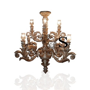 โคมไฟระย้าใยแก้วสำหรับตกแต่งราชวัสดา โครงหน้าต่างใยแก้วแกะสลักสีทองสำหรับตกแต่งงานแต่งงาน ระดับมืออาชีพ ทันสมัย - Product Image 1