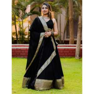 Gran negro Zari bordado Georgette recepción desgaste Lehenga Choli - Product Image 6