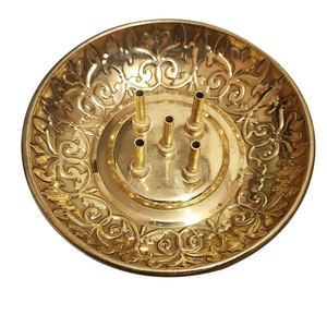 Bandeja Redonda Decorativa de Metal para Incienso con 5 Soportes, Quemador de Incienso Ornamentado, Soporte para Dhoop para el Hogar, Templo y Mesa - Product Image 2