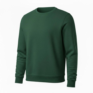 Sweat-shirt à col rond à manches longues vert foncé pour homme, coupe classique, style décontracté, tricoté, 100% coton, couleur unie, teinture unie - Product Image 3