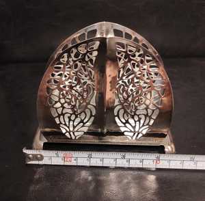 Vintage Metal Napkin Holder Stand <b>Semi</b>-<b>Circle</b> Filigree Design Silver Lace <b>Table</b> Decor Party Use Durable - Product Image 3