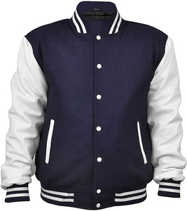 <b>Men's</b> Royal Blue Varsity <b>Jacket</b> With <b>White</b> PU Sleeves Turn-down Collar Single Button Closure Preppy Style Autumn Wear - Product Image 5