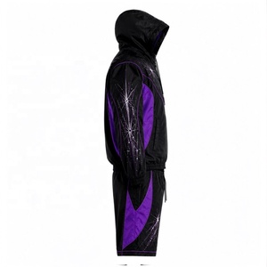 Ensemble de survêtement d'été noir et violet uni scintillant, veste à capuche et short, léger, deux pièces, coupe-vent imprimé personnalisé sur le devant, taille S - Product Image 5