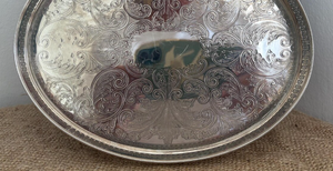 Vintage Silver Plated Oval Gallery Tray Pierced Reticulated Edge Engraved Acanthus Scrollwork Base Platter for <b>Home</b> & Hotel Deco - Product Image 6