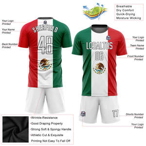 Conjunto de Jersey Sublimado con Logotipo Personalizado para Hombre, 100% Poliéster, Absorbente de Humedad, con la Bandera de México, Verde, Blanco y Rojo, Ropa Deportiva de Fútbol - Product Image 3