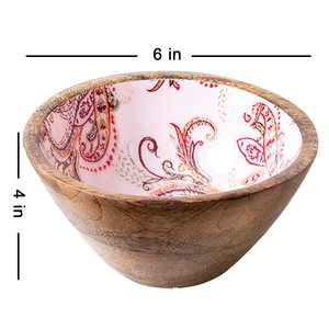 Printed Wooden <b>Dessert</b> <b>Bowl</b> for Kitchen Dining Mango Wood Salad Mixing with Decorative Decal - Product Image 6