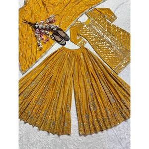 Top de fête pour femmes-Ensemble Plazzo et Dupatta avec broderie lourde - Product Image 3