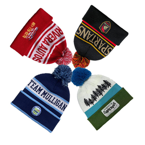 Bonnet en tricot d'hiver unisexe à pompon jacquard personnalisé 100 % acrylique, avec logo brodé, ajustable, pour équipe sportive – Vente chaude - Product Image 4