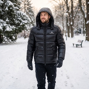 Custom One Apex Men's Black <b>Hooded</b> Puffer <b>Jacket</b> Quilted Winter Outdoor Warm Lightweight <b>Padded</b> Down <b>Jacket</b> Wholesale - Product Image 5