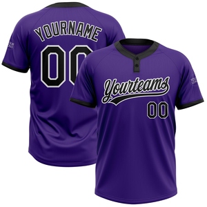 เสื้อซอฟต์บอลสองปุ่มสีม่วงขาวดำสำหรับทุกเพศ - Product Image 1