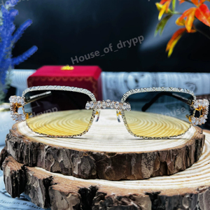 Gafas de sol sin montura con incrustaciones de diamantes, montura de plata 925 con diamantes de moissanita VVS de corte pera, corte único en la lente, gafas de moda unisex. - Product Image 1