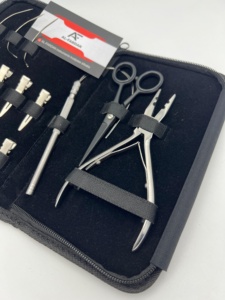 Kit professionnel d'outils pour extensions de cheveux en acier inoxydable, finition miroir argenté, petits kits de pose inclus, pinces, ciseaux, clips, boucles - Product Image 3
