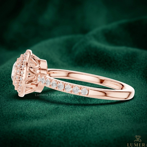 Anillo de compromiso de oro rosa de 9K, 10K, 14K, 18K con doble halo de moissanita para mujer, corte redondo, pavé, anillo nupcial, joyería de lujo para promesa - Product Image 3