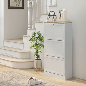 Mobiletto da soggiorno con 3 cassetti ribaltabili e ripiani regolabili per 18 scarpe, bianco - Product Image 2