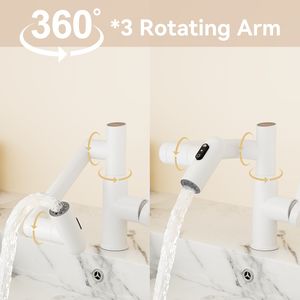 Rubinetto per Lavabo Antiscivolo Bianco con Display della Temperatura, Funzione Spray e Commutazione Acqua Calda e Fredda a 360 Gradi - Product Image 4