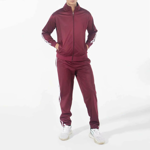 New Design Men's Maroon <b>Tracksuit</b> Full Zipper Sporty Two Piece Set Solid Color Side Pockets Breathable Polyester Autumn Wear - Product Image 4