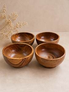 Ensemble de 3 saladiers en bois d'acacia avec cuillères de service, vaisselle en bois moderne faite à la main, accessoires en bois - Product Image 5