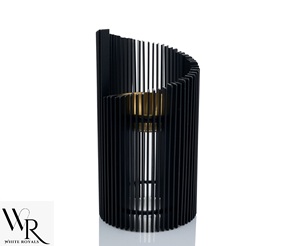 Modern Metal Incense Burner Black Vertical Slats Gold Inner Bakhoor Tray Aromatherapy <b>Diffuser</b> All Season Use Wholesale Supplier - Product Image 1