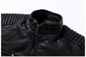 Chaqueta de Cuero PU Marrón para Hombre, Cuello Alto, Cierre de Cremallera, Estilo Motero, Cortavientos, para Otoño - Product Image 3