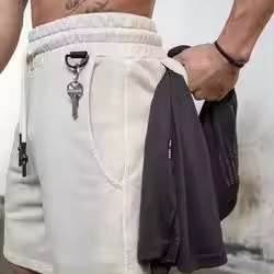Shorts Bermuda Homme Noir Uni Taille Haute Élastique Décontracté en Coton Tricoté avec Poches Style Respirant - Product Image 3