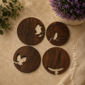 Sous-verre en bois découpé au laser Aigle et Hibou, inspiré de la nature, résistant à la chaleur, décoration de table rustique, cadeau - Product Image 1