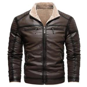 <b>Men's</b> Brown PU <b>Leather</b> Moto Biker <b>Jacket</b> Stand Collar Faux Fur Lining Zipper Closure Slim Fit Winter Wear - Product Image 4
