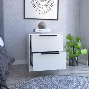 Kaia White Nightstand with Two Drawers End Table or <b>Side</b> Table Metal Handle - Product Image 4