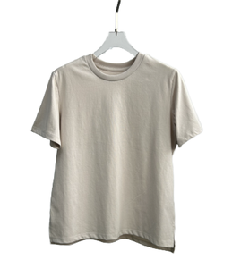 T-shirt uni à col rond pour femme en coton, manches courtes, décontracté, été 2026 - Product Image 1