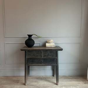 Antique Rustic Solid Wood <b>Console</b> <b>Table</b> With Three Drawers Weathered Entryway <b>Desk</b> Living Room Furniture - Product Image 1