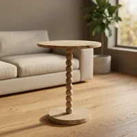 Table basse ronde moderne avec base perlée, en bois de manguier fait main, meubles de salon