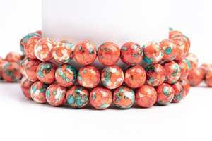 ลูกปัดหยกสีส้มและสีน้ำเงินลายดอกไม้ เกรดสำหรับทำเครื่องประดับ สร้อยข้อมือ สร้อยคอ งานฝีมือ DIY - Product Image 5