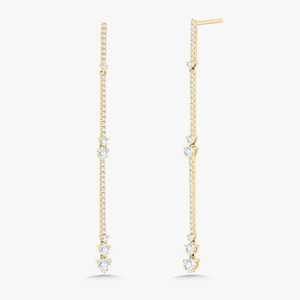Pendientes de Diamante Cultivado Redondo con Cierre a Presión, Diseño de Barra Colgante, Joyería de Lujo Solitaria, Oro Sólido de 14K y 18K, Fabricación Artesanal - Product Image 1