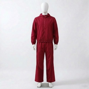 Ensemble de survêtement unisexe rouge avec veste à capuche zippée et pantalon, couleur unie, respirant, vêtements de sport décontractés pour adultes, automne, extérieur - Product Image 1