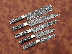 Juego de Cuchillos de Chef de Acero de Damasco Ecológico de Alta Calidad 2026, Hecho a Mano con Mango de Resina, Cuchillo de Cocina y Camping OEM, 5 Hojas con Punta Caída - Product Image 5
