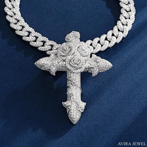 Collier pendentif hip-hop en moissanite pour homme et femme, design unisexe, argent sterling 925 massif plaqué or rose jaune - Product Image 1