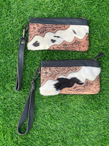 Portefeuille en cuir véritable fait à la main pour femmes, pochette à fermeture éclair en cuir véritable, pochette florale peinte à la main - Product Image 4