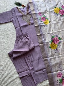 Pure Viscose Simer <b>Silk</b> <b>Fabric</b> Heavy Embroidery Floral Printed Bright Color Designer Salwar Suit For Party& Function Wear Outfit - Product Image 2