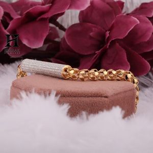 Luxury 14K Two Tone Gold <b>Men's</b> Bracelet Full Pave Cylinder Tube Bar Lab Grown Diamond Bracelet Heavy Italian Link Chain <b>For</b> <b>Men</b> - Product Image 2