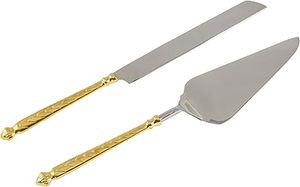 Ensemble de service à gâteau en acier inoxydable avec poignées dorées décoratives, couteau à gâteau de mariage et spatule à tarte - Product Image 6