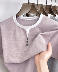 Men's Breathable Short Sleeve O Neck Solid Gray Jersey Knitted Casual T-Shirt Regular Fit 180g - Product Image 6