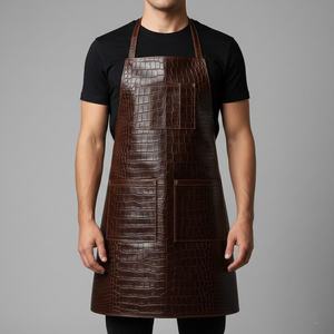 Embossed Leather Bib <b>Apron</b> Men Dark Brown Classic Multi Pocket Durable Cooking Barber <b>BBQ</b> <b>Apron</b> - Product Image 1