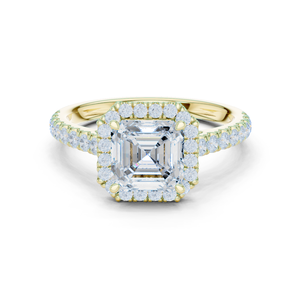 Exclusive Asscher Cut Halo Lab Grown Diamond Engagement <b>Ring</b> <b>Crafted</b> From 14k Yellow Gold Wholesale OEM Supplier Women Jewelry - Product Image 1