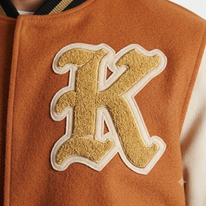 DROGEN EXPORT Custom for Brown Wool Body <b>White</b> Sleeves <b>Men's</b> Casual Vintage Streetwear Varsity <b>Jacket</b> Embroidery Patches - Product Image 6