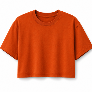 เสื้อครอปท็อปผู้หญิง แขนสั้น คอกลม สีพื้น ผ้าฝ้าย 100% ระบายอากาศ แห้งเร็ว 220 กรัม เสื้อผ้าลำลอง ฤดูใบไม้ผลิ ฤดูร้อน - Product Image 1