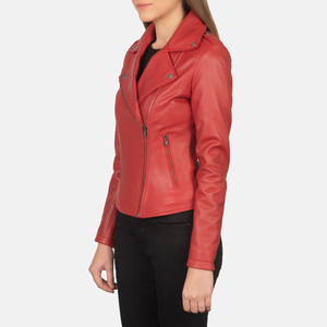 Blouson Biker en Cuir Véritable pour Femme 2026 – Qualité Supérieure, Rouge, Matelassé, Fermeture Éclair OEM, Logo Personnalisé, Couleurs Variées, Vente en Gros pour Filles - Product Image 4