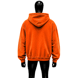 Sweat à capuche zippé oversize orange, en coton doux délavé style vintage, streetwear, couleur unie, avec poches, manches classiques, pour l'automne - Product Image 2
